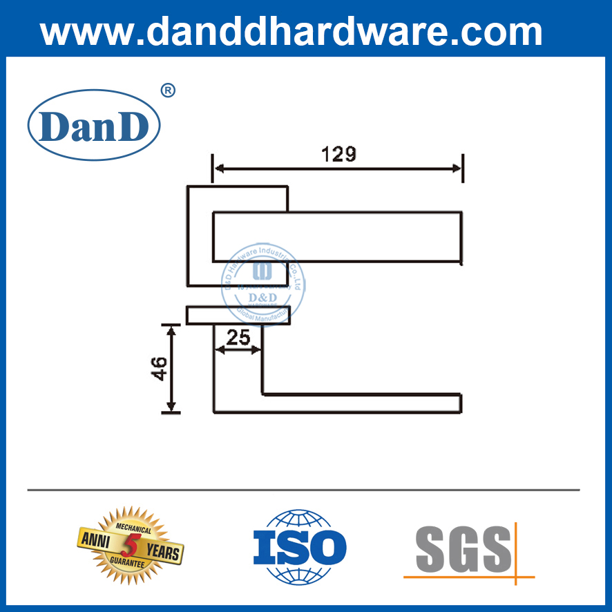 Hardware de porte intérieure en acier inoxydable Square Solid Lever Porte Porte-DDSH057
