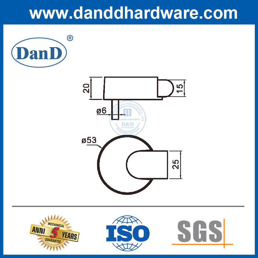 Tiron de porte rond Stopper en caoutchouc en acier inoxydable pour les portes-ddds043