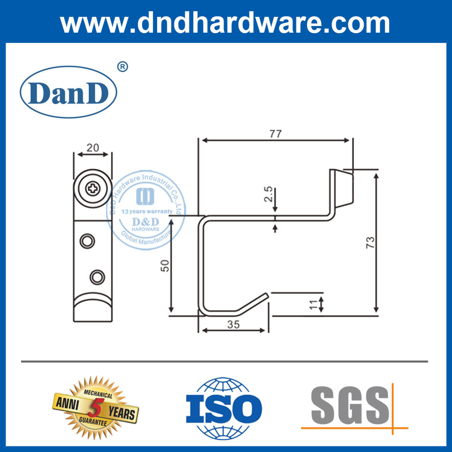 Bouchier de porte à crochet en acier inoxydable pour la porte de la salle de bain Stopper Sécurité-DDDS025