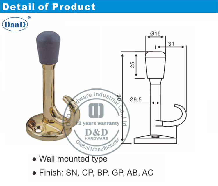 Hardware Stop-D de porte invisible et D
