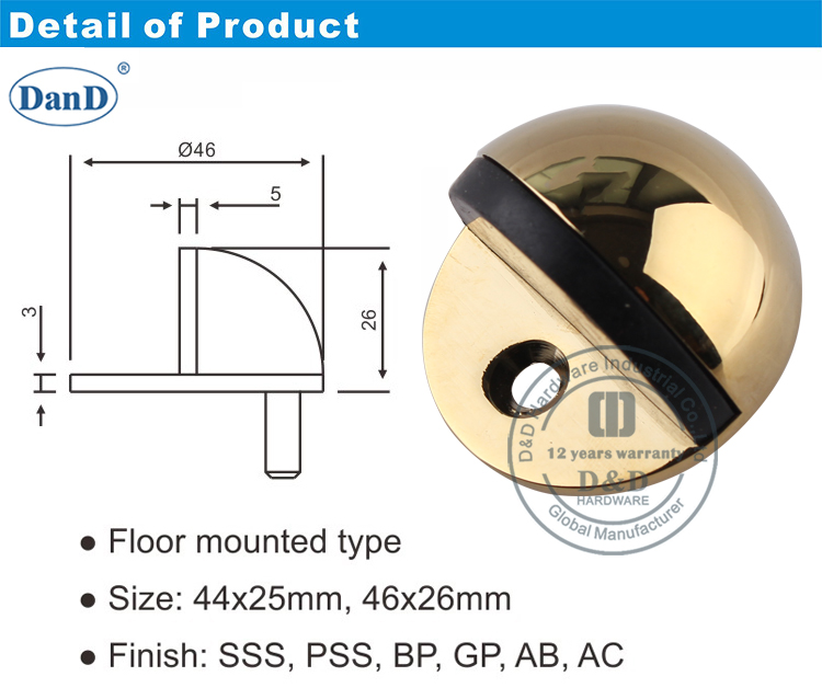 Harte-d de porte en laiton poli et D