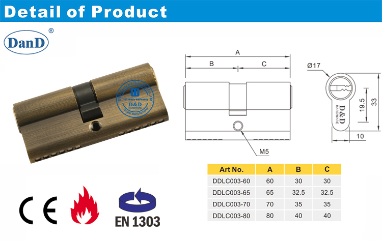 Mortice de laiton antique cylindre-D et D