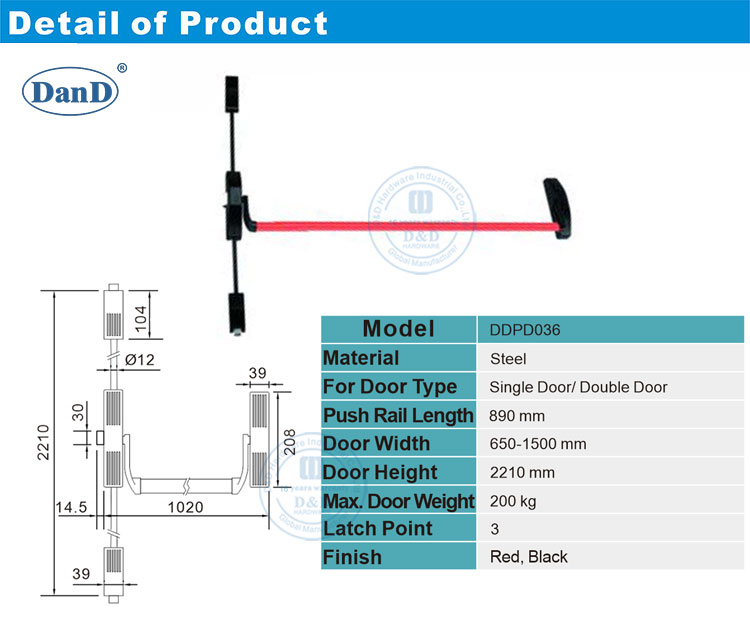 Barre de panique de dispositif commercial