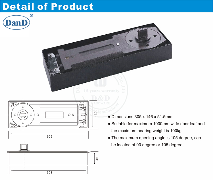Printemps au sol pour la porte-D en verre &eacute;pais et le mat&eacute;riel D