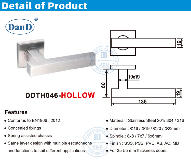 Poign&eacute;e de porte de rosette carr&eacute;e