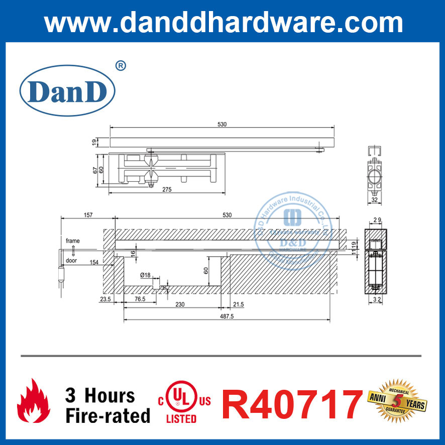 UL Fire Proof aluminium dissimulé la porte coulissante au-dessus