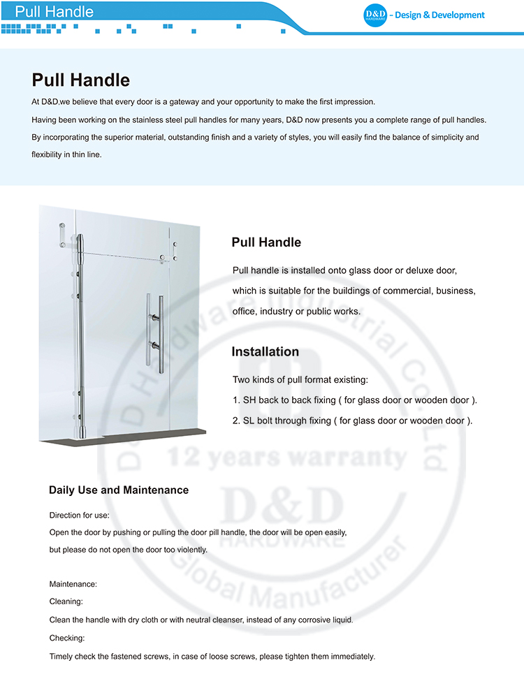 Handle de traction de porte en verre et quincaillerie D
