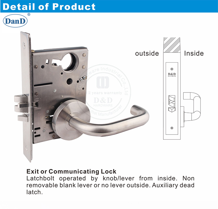 SSS304 Grade 1 Mortise Lock-D et D Hardware