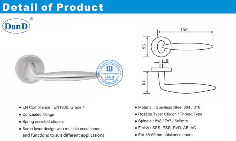 Hardware Lever-D et D d'entr&eacute;e de porte