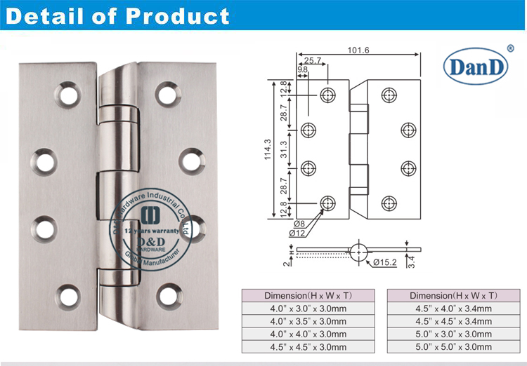 H&ocirc;pital d'acier inoxydable Charni&egrave;re-D et D