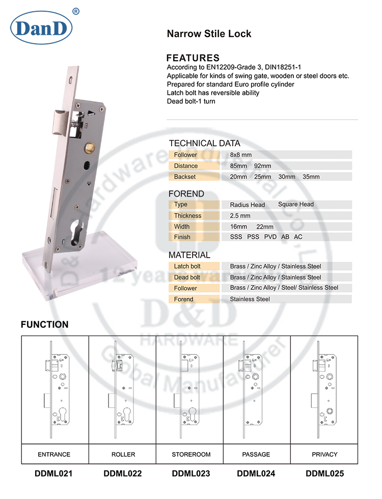 Dimoldbolt 1-Turn Lock-D et D Hardware